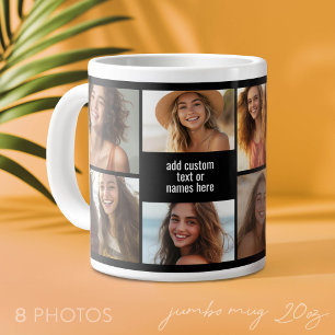 Grande Tasse 8 Photo Collage Minimaliste - Grille Noir et Blanc