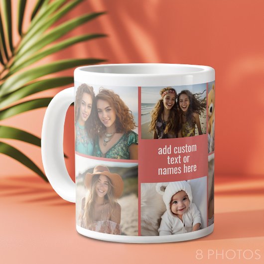 Grande Tasse 8 photo Collage minimaliste - Rose et grille blanc