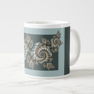 Grande Tasse Abstrait Beige clair Bleu Fractal Art Spirales