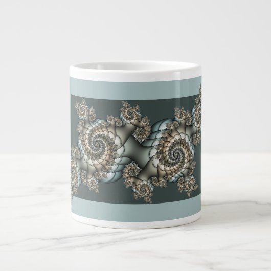 Grande Tasse Abstrait Beige clair Bleu Fractal Art Spirales (Devant)