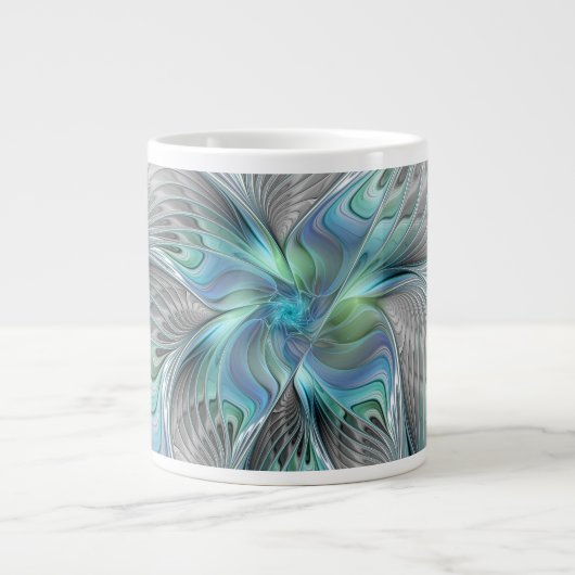 Grande Tasse Abstrait Bleu Vert Papillon Imaginaire Fractal Art (Devant)
