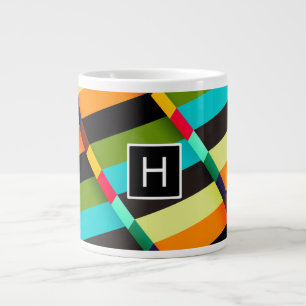 Grande Tasse Abstrait Moderne Coloré Rayures & Monogramme