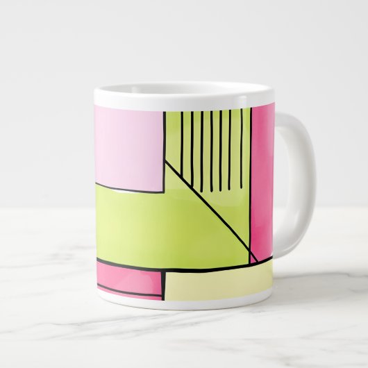 Grande Tasse Abstrait patchwork rose et vert citron (Devant droit)