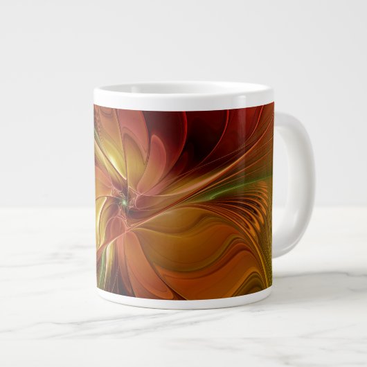 Grande Tasse Abstrait Rouge Orange Brown Vert Fractal Art Flowe (Devant droit)