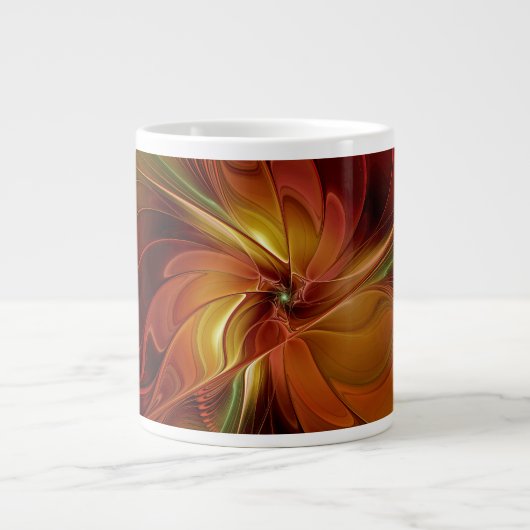 Grande Tasse Abstrait Rouge Orange Brown Vert Fractal Art Flowe (Devant)
