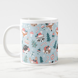 Grande Tasse Adorable Bois Noël Animal Visages Motif