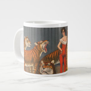 Grande Tasse Affiche vintage De Cirque De Femme Avec Six Tigres