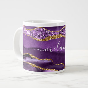 Grande Tasse Agate Violet violet or Parties scintillant Géode N