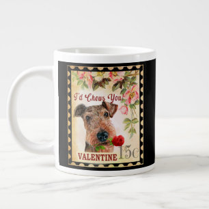 Grande Tasse Airedale terrier Vintage Valentine Chien avec Rose