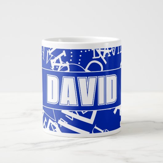 Grande Tasse Ajouter n'importe quel nom, nom collage En bleu & (Devant)