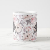 Grande Tasse Ajouter votre monogramme| Motif rose et gris class (Devant)