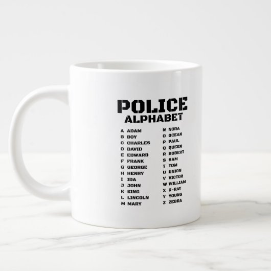 Grande Tasse Alphabet de police d'Adam à Zebra (Gauche)