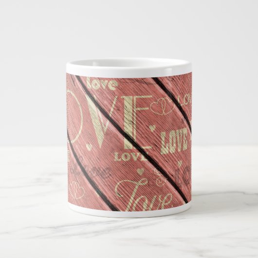 Grande Tasse Amour sur Arrière - plan de bois rose (Devant)