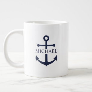 Grande Tasse Ancre Bleue Marine Nautique Nom Personnalisé