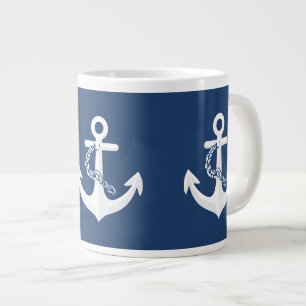 Grande Tasse Ancre nautique voile nautisme blanc bleu marine