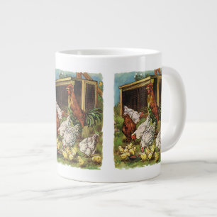 Grande Tasse Animaux de ferme vintage, coq, poules, poulets