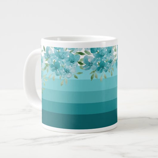 Grande Tasse Aquarelle bleu turquoise Fleur sauvage (Devant gauche)