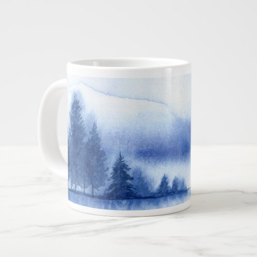 Grande Tasse Aquarelle bleue Pins Arbres (Devant gauche)
