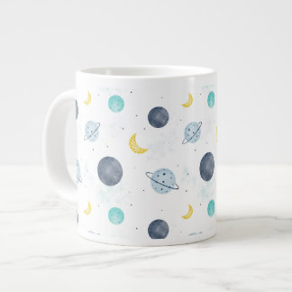 Grande Tasse Aquarelle Blue Space Planet Motif