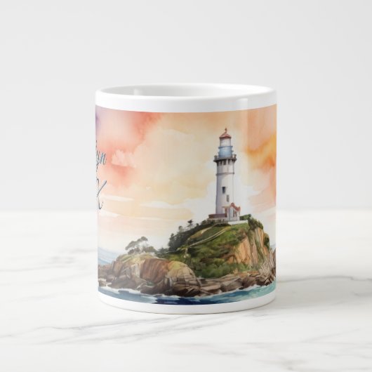Grande Tasse Aquarelle croquis Byron Bay Lighthouse Monogramme (Devant)