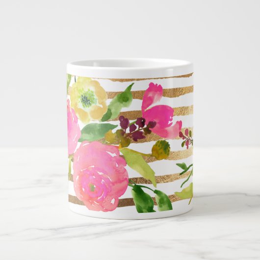 Grande Tasse Aquarelle/fleurs/ranunculus/or PixDezines (Devant)