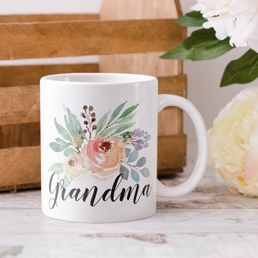 Grande Tasse Aquarelle Grand-mère florale