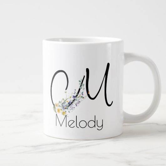 Grande Tasse Aquarelle monogramme de l'employeur du cadeau de r (Droite)