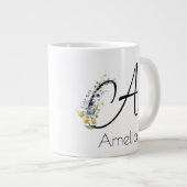 Grande Tasse Aquarelle monogramme de l'employeur du cadeau de r (Devant droit)