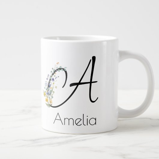 Grande Tasse Aquarelle monogramme de l'employeur du cadeau de r (Droite)