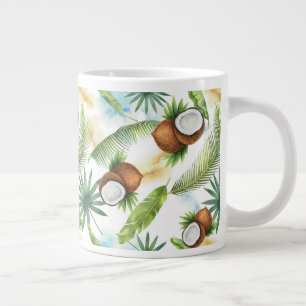 Grande Tasse Aquarelle Motif de noix de coco tropicale
