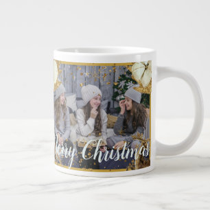 Grande Tasse Aquarelle or Fleurs de cerfs Joyeux Noël Photo
