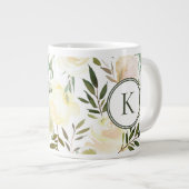 Grande Tasse Aquarelle romantique florale blanche et verte (Devant droit)