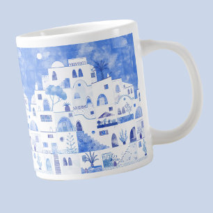Grande Tasse Aquarelle Santorin Grèce