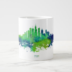 Grande Tasse Aquarelle Skyline de Chicago en bleu et citron ver