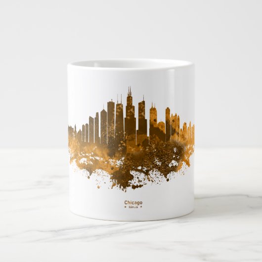 Grande Tasse Aquarelle Skyline de Chicago en orange (Devant)