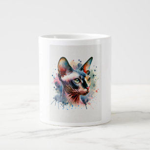 Grande Tasse Aquarelle Sphynx Chat Portrait Artistique