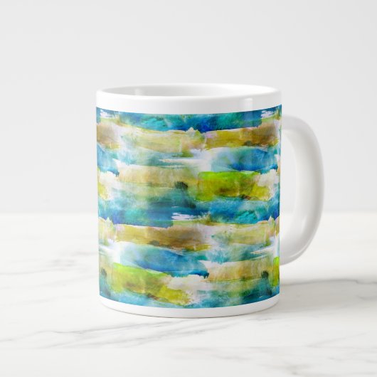 Grande Tasse Aquarelle vert abstrait, bleu (Devant droit)