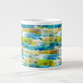 Grande Tasse Aquarelle vert abstrait, bleu (Devant)