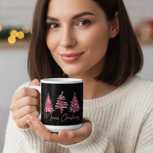 Grande Tasse "Arbre de Noël en paillettes roses personnalisé Ca