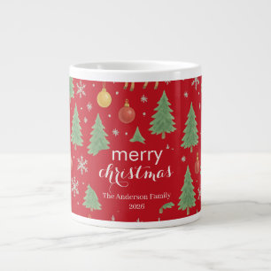 Grande Tasse Arbre de Noël et rennes aquarelles -