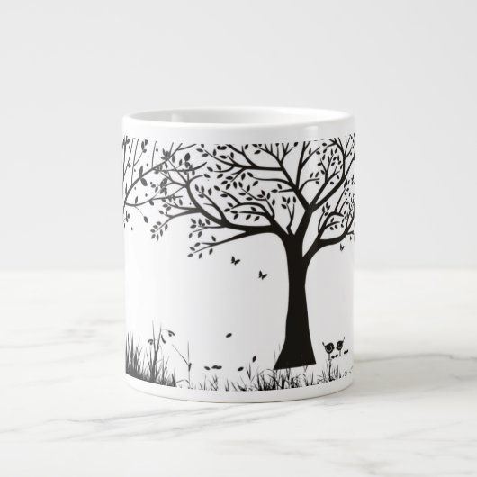 Grande Tasse Arbres noirs sur un Arrière - plan blanc (Devant)