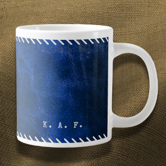 Grande Tasse Archiviste en cuir bleu couture en détresse