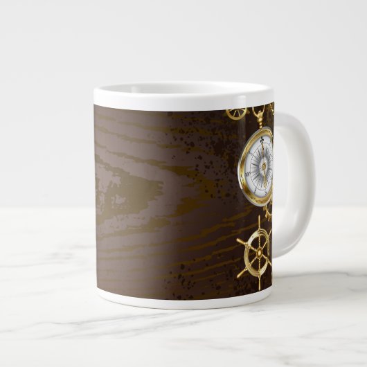 Grande Tasse Arrière - plan en bois avec cheval de mer mécaniqu (Devant droit)