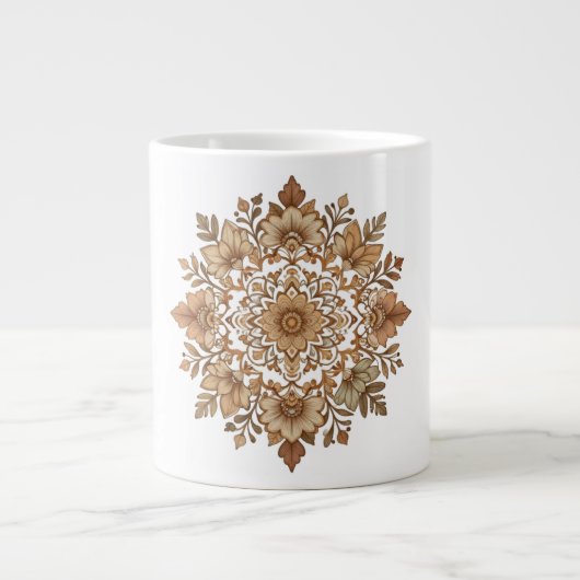 Grande Tasse Art floral mandala complexe tons bruns (Devant)