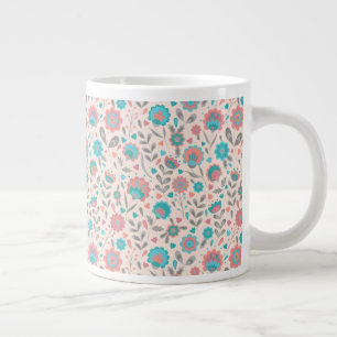 Grande Tasse Art folklorique Turquoise et corallien Modèle flo