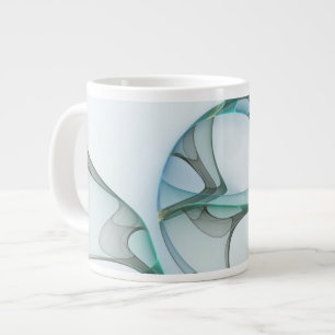 Grande Tasse Art fractal abstrait moderne bleu turquoise gris