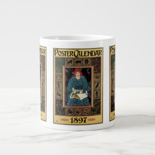 Grande Tasse Art Nouveau vintage, femme lisant un livre d'astro