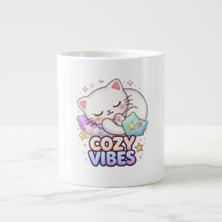 Grande Tasse Autocollant de chat Cozy Vibe | Joli chat endormi