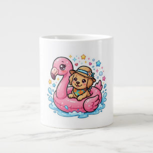 Grande Tasse Autocollant Flamingo Piscine Été Mignon Chien Kawa