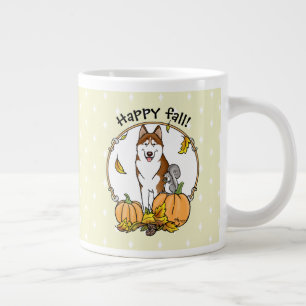 Grande Tasse Automne Sibérie Husky (rouge) Citrouille mignonne